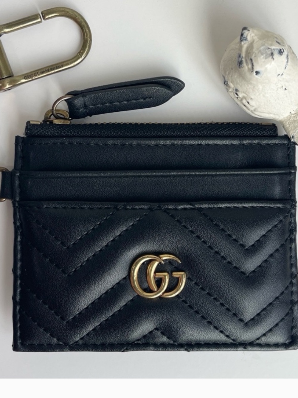 ❤️❤️❤️Double G GUCCI GG Marmont Leather Key Chain Wallet - Picture 1 of 8